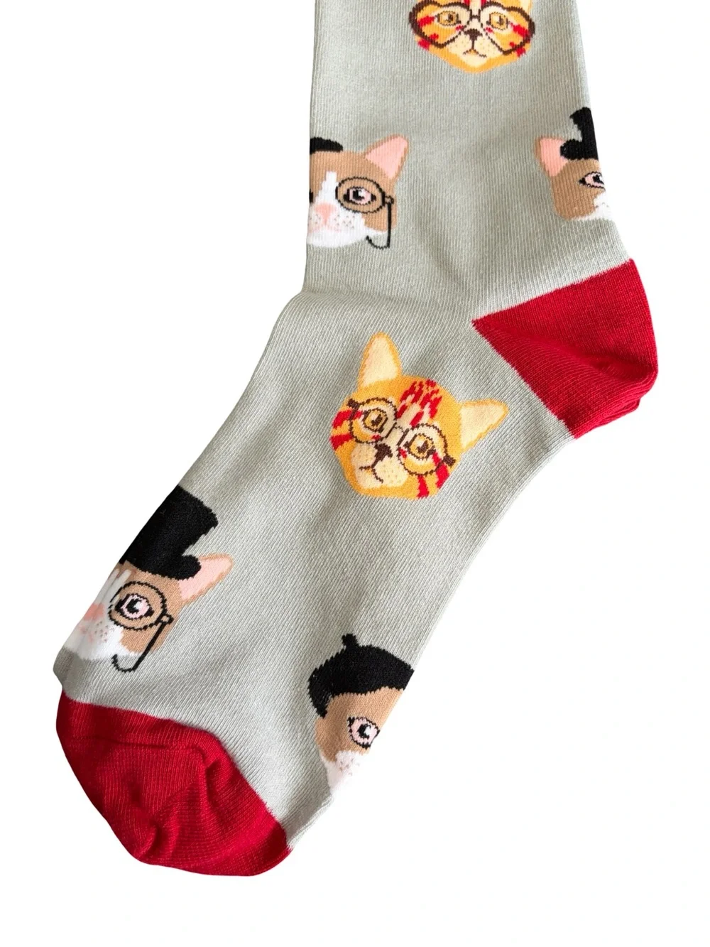 Gray Red Cat Novelty Socks Womens Size 8-12